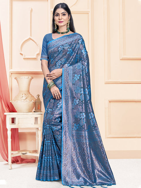 Deeva Sarees Blue Satin Silk Saree